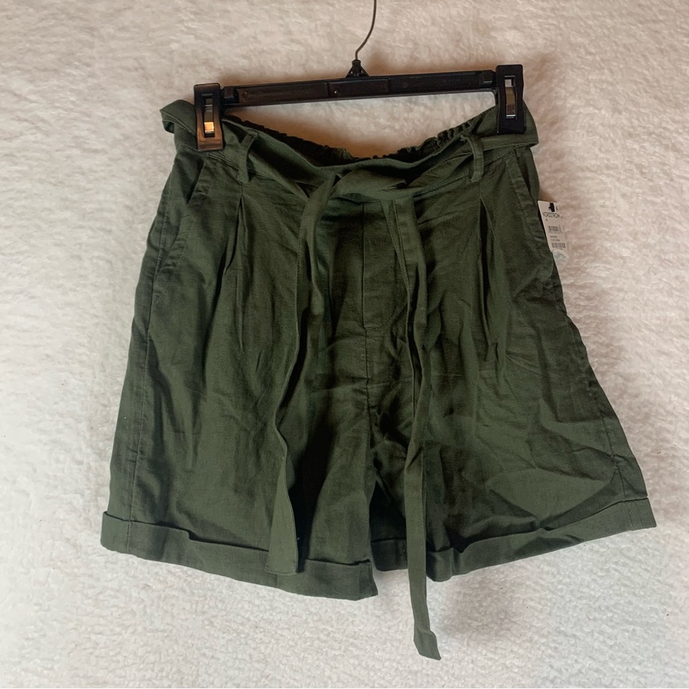 Caslon Women's Shorts Linen Green Paper‎ Bag High Waist Cuffed Size XS NWT 5543